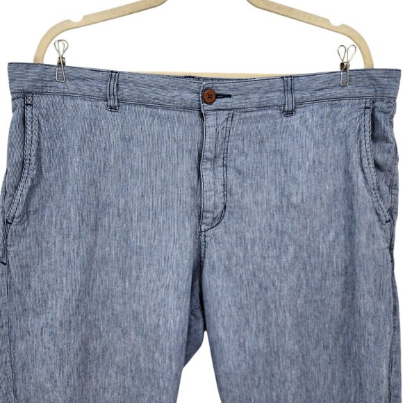 Tommy Bahama Mens 38 Shorts Linen Cotton Striped Blue White Flat Front Preppy - Picture 2 of 7